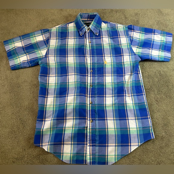 Mens Vtg 90s Knights of Round Table Multi Color Plaid Button Down Shirt Medium - Picture 1 of 11